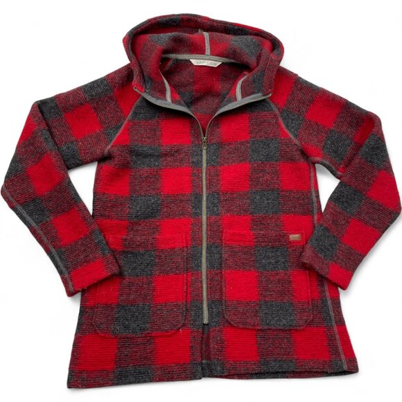 Woolrich Wool Blend Hooded Mid Weight Duffle Coat Jacket Red Plaid Women's Small - Picture 2 of 10